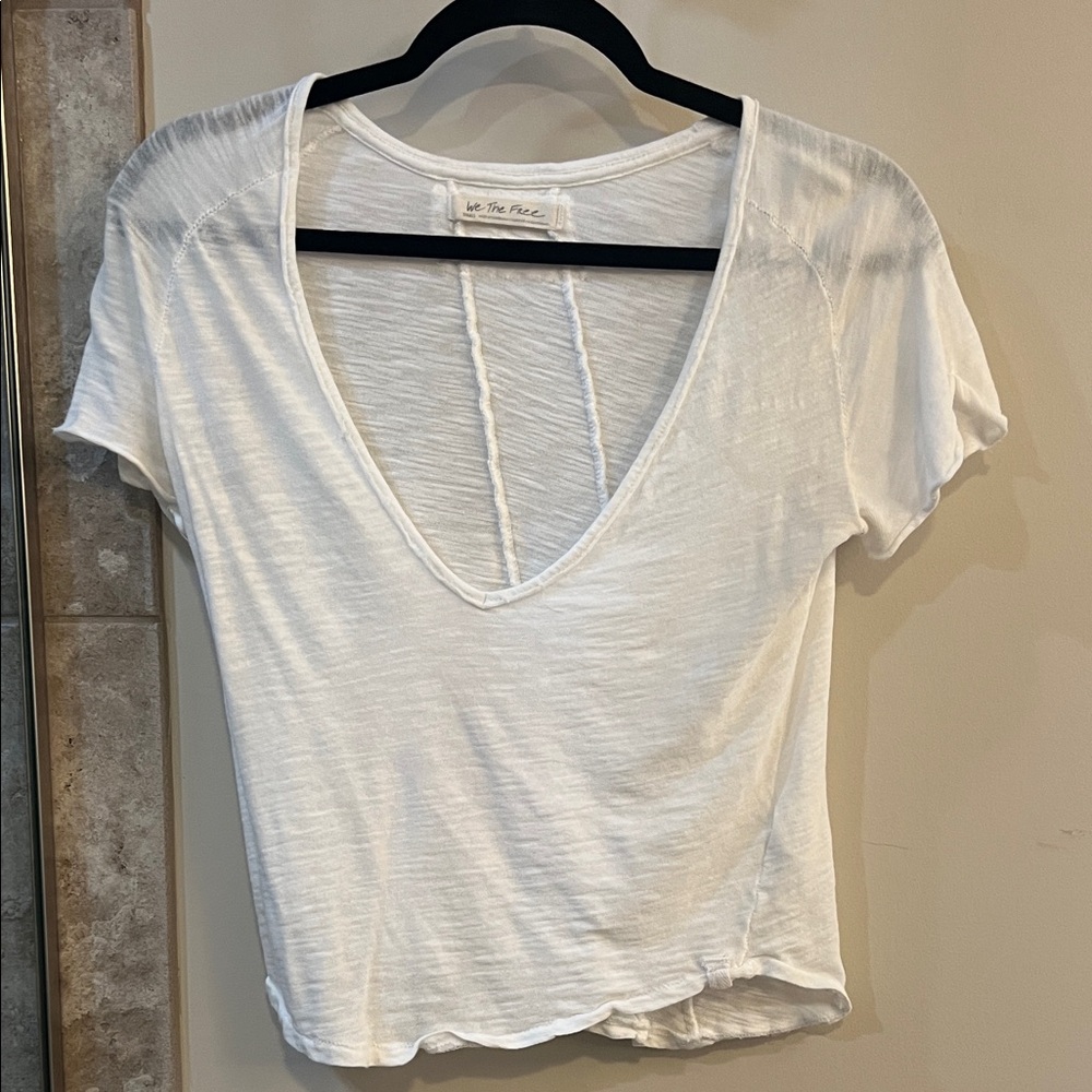 We The Free White V-Neck Short Sleeve Top